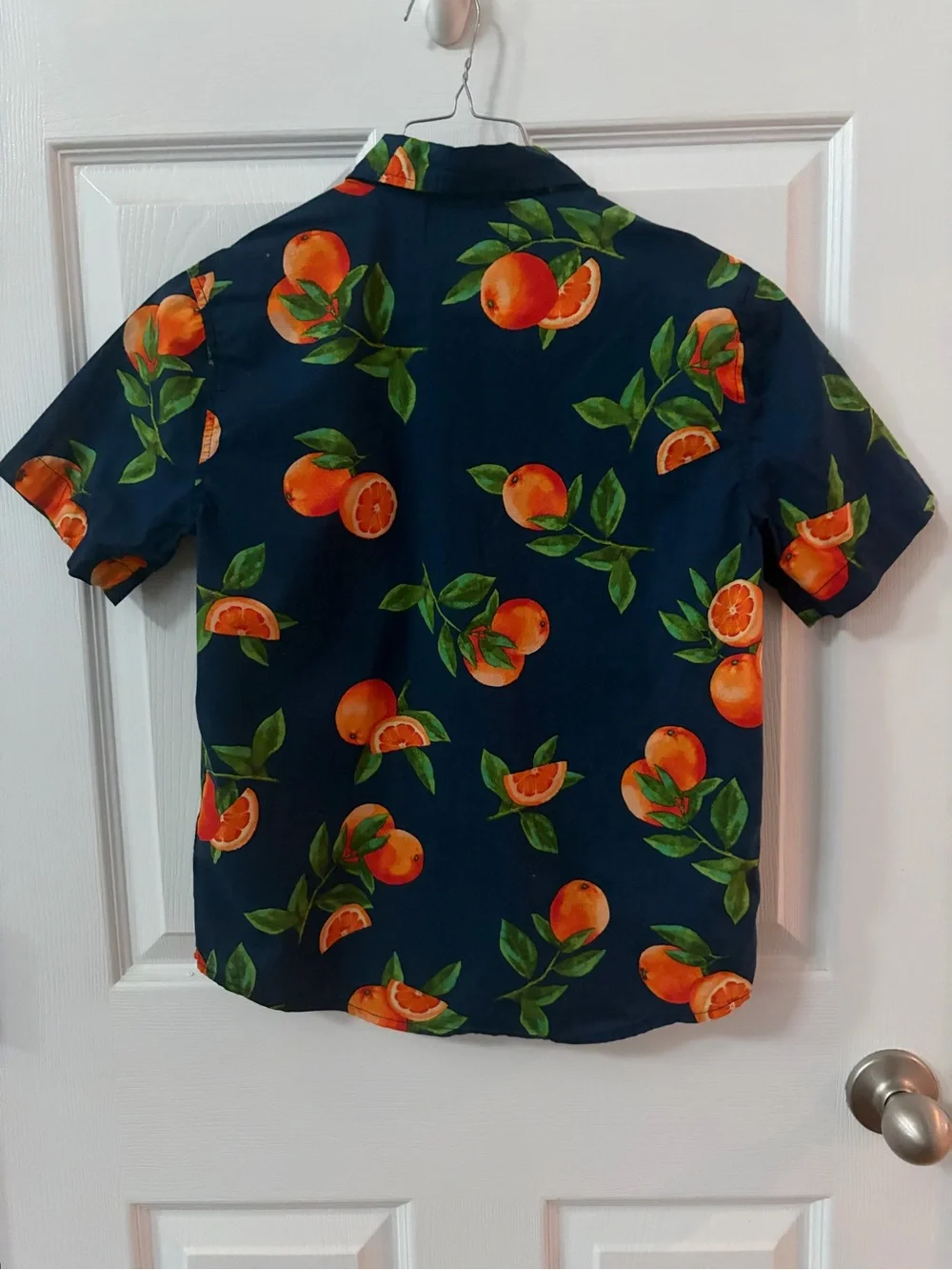 Old Navy Boys' Navy Orange Print Short-Sleeve Button-Up Beach Shirt